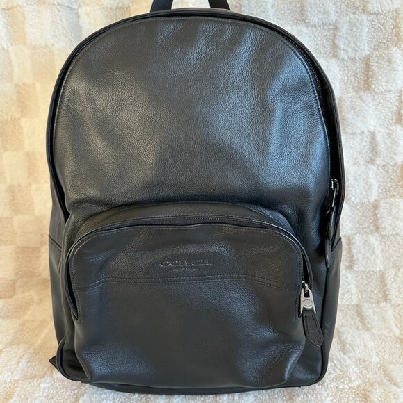NWT! RARE! Coach F49313 Houston Men's Backpack In Black Leather/Nickel A4 Size